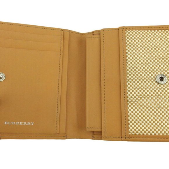 BURBERRY two-fold wallet logo beige canvas �~ leather Authentic - Picture 3 of 8